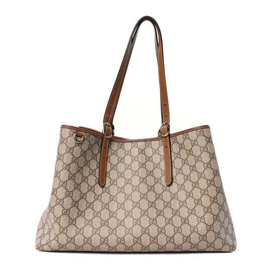 GG Supreme Monogram Emblem Large Tote Bag Beige Dark Brown