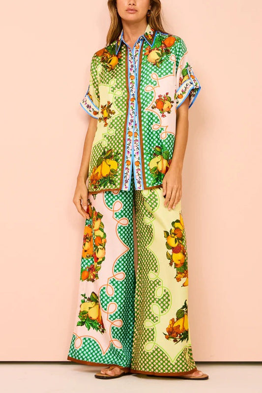 Traje holgado con cordón y manga corta con estampado de personalidad de moda para vacaciones