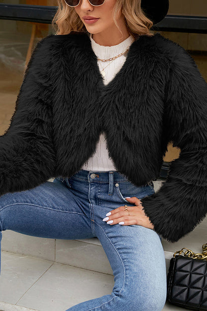 Chaqueta elegante de piel sintética informal, corta y de manga larga