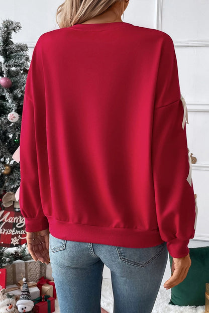 Sudadera de cuello redondo con lazo dulce en rojo intenso