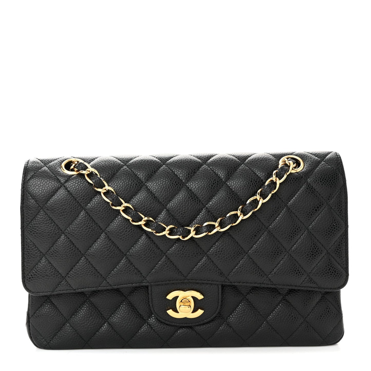 Caviar Quilted Medium Double Flap Black