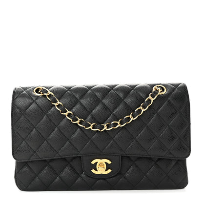 Caviar Quilted Medium Double Flap Black