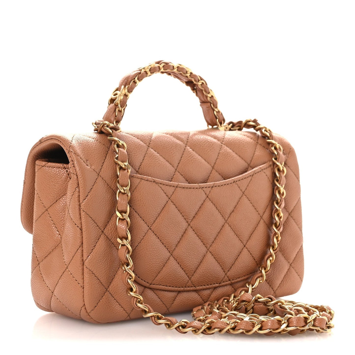Caviar Quilted Mini Handy CC Flap Camel