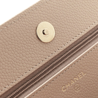 Caviar Quilted Wallet on Chain WOC Beige