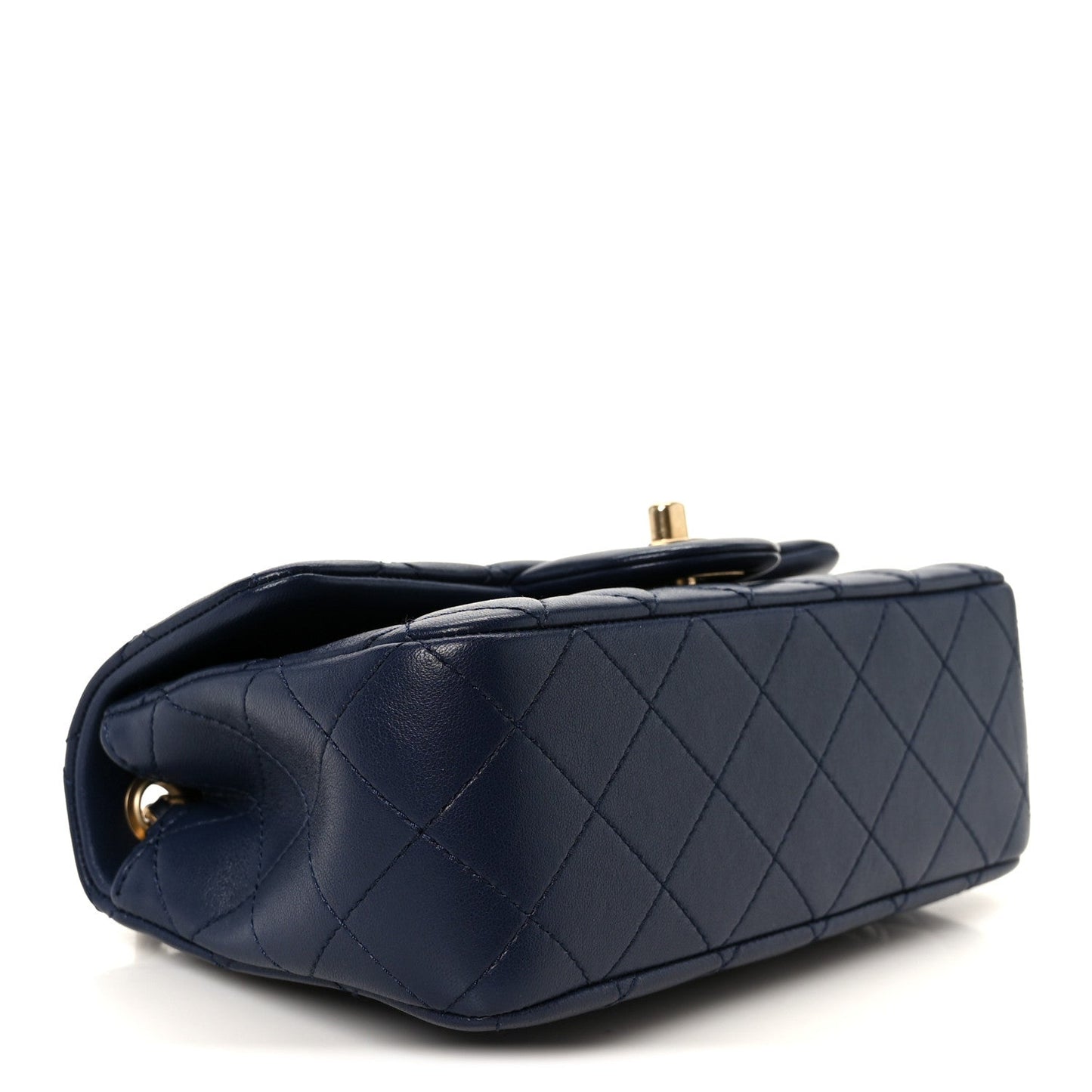 Lambskin Quilted Mini Pearl Crush Rectangular Flap Navy Blue