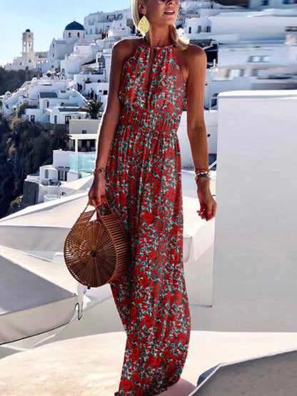 Vestido estampado con cuello redondo y cordón