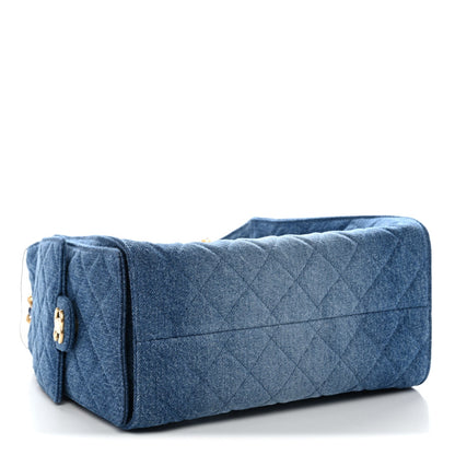 Washed Denim Quilted Small Chanel 25 Handbag Blue
