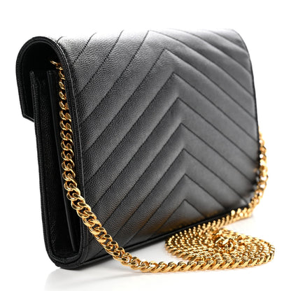 Grain De Poudre Matelasse Chevron Monogram Chain Wallet Black