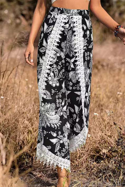 Pantalones casuales de encaje con estampado holgado a la moda