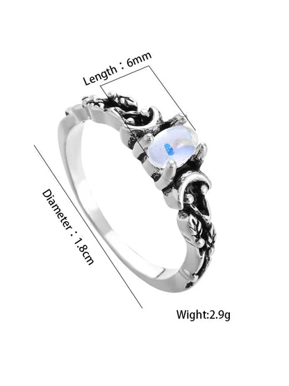 Anillo geométrico de doble luna con piedras preciosas 