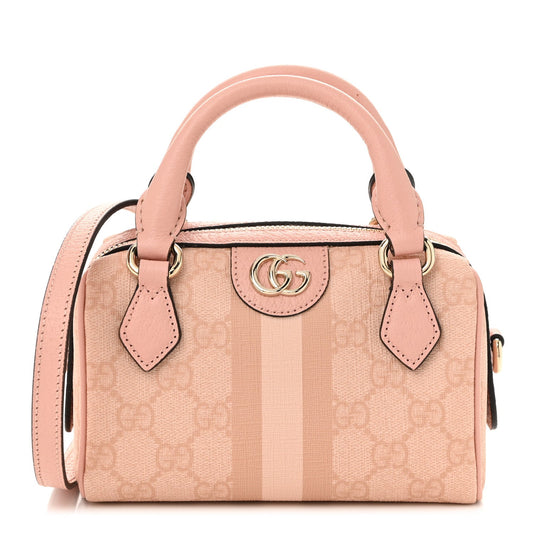GG Supreme Monogram Textured Dollar Calfskin Web Super Mini Ophidia Top Handle Bowler Bag Rose Pink