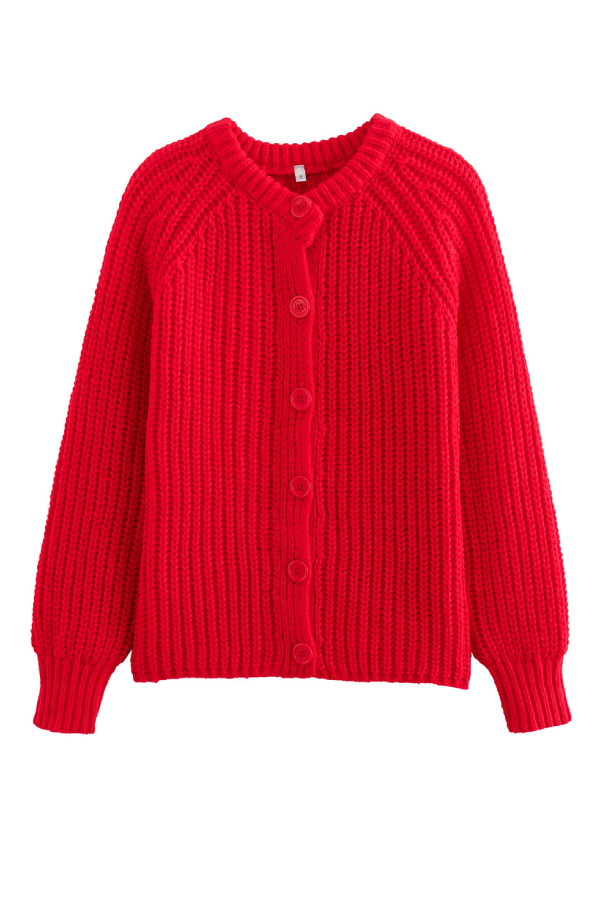 Chaqueta de punto de manga larga tipo cárdigan de color liso 