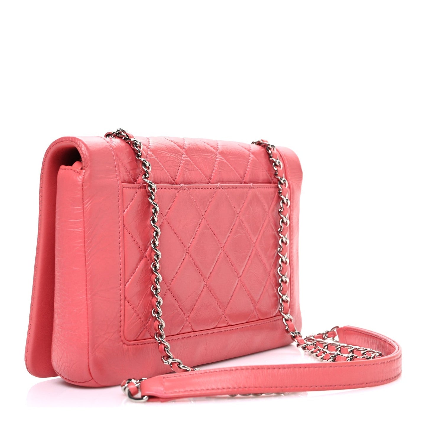 Crumpled Calfskin Quilted Bi Vintage Small Single Flap Pink