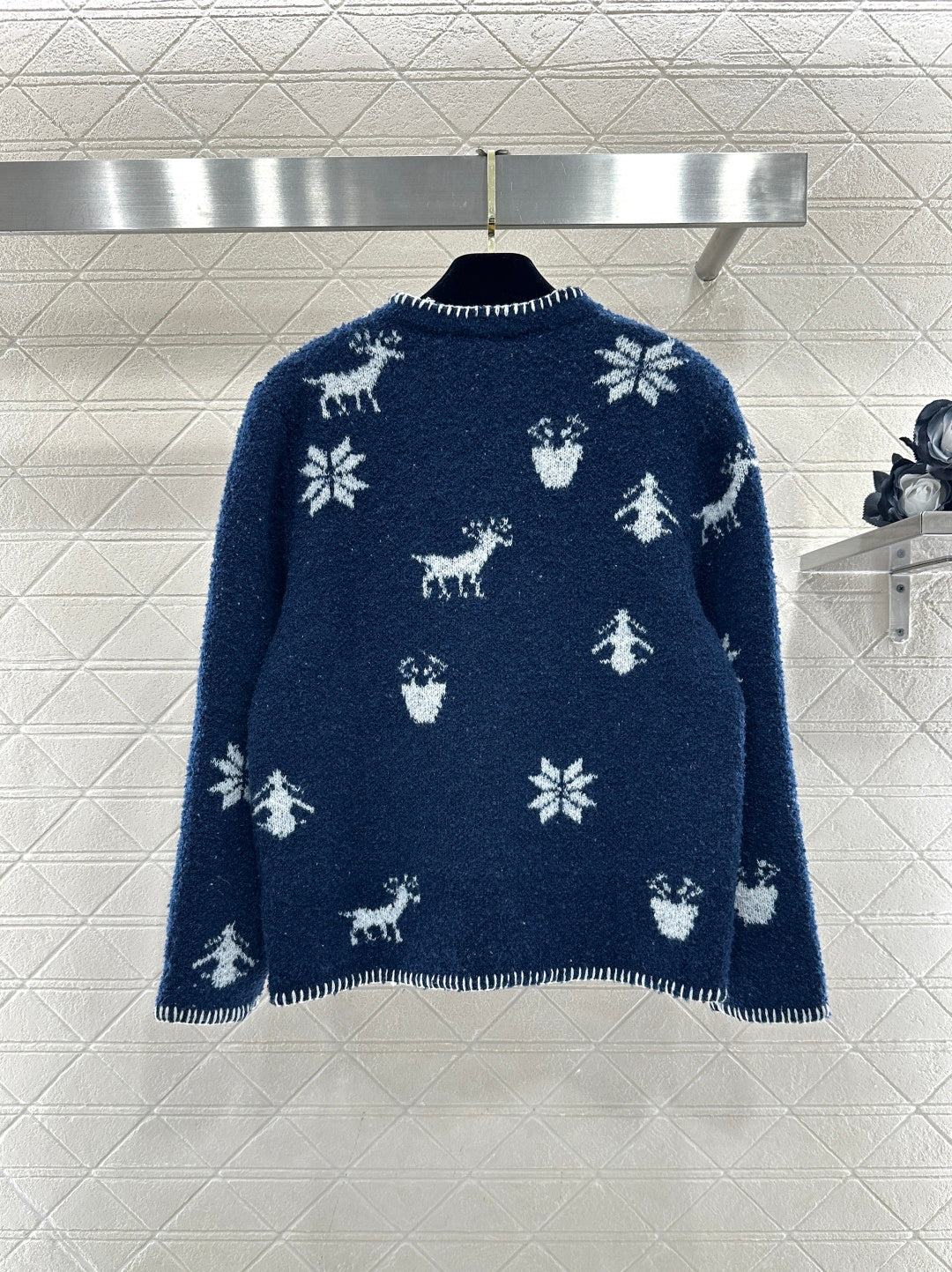 Chanel 26 Jacquard Knit Cardigan Blue in Wool Yarn 801433