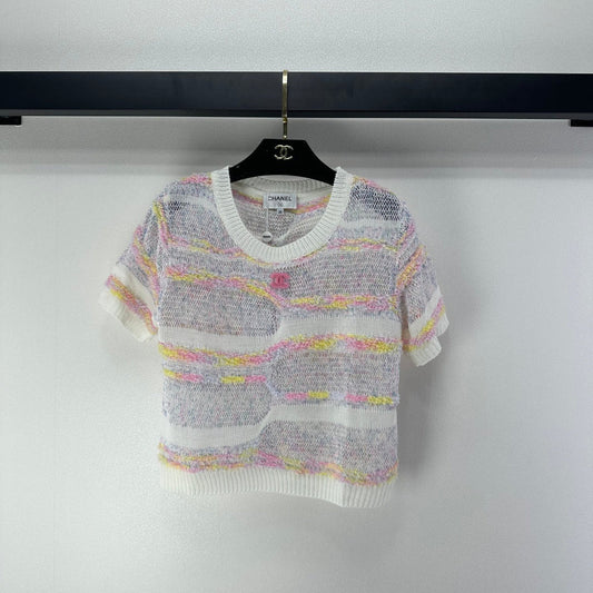 CC 26S Short-sleeve Knit Cream Multicolour Wool Nylon Cashmere 349002