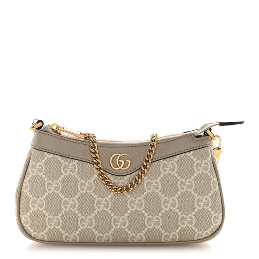 GG Supreme Monogram Textured Dollar Calfskin Web Mini Ophidia GG Handbag Beige Mystic White Oatmeal