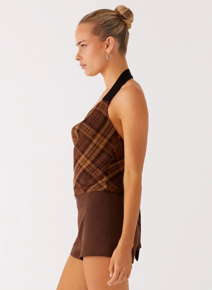 Stateside Cowl Top - Plaid