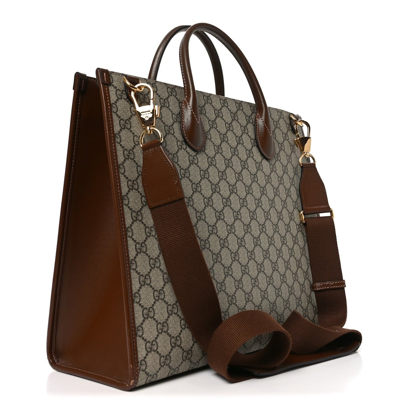 GG Supreme Monogram Azalea Calfskin Medium Retro Interlocking G Tote Bag Beige Ebony Brown Sugar
