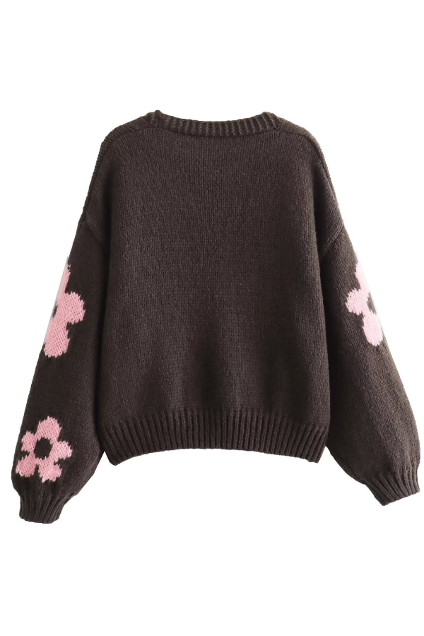 Abrigo de punto estilo perezoso con cuello en V e intarsia 3D 