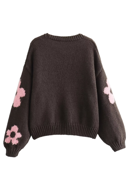 Abrigo de punto estilo perezoso con cuello en V e intarsia 3D 