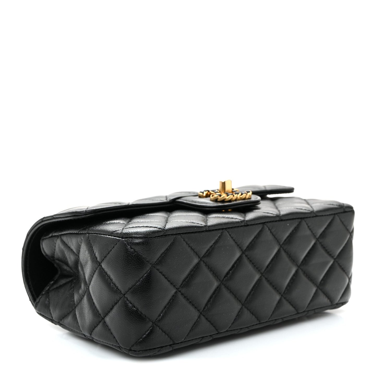 Lambskin Quilted Mini Strass On Top Flap Black