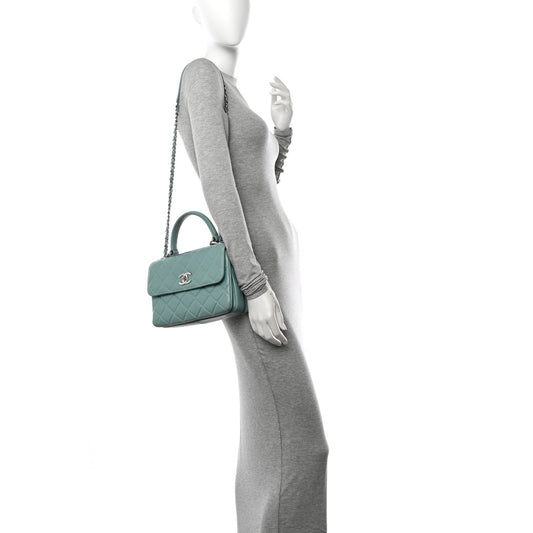 Lambskin Quilted Small Trendy CC Flap Dual Handle Bag Light Blue