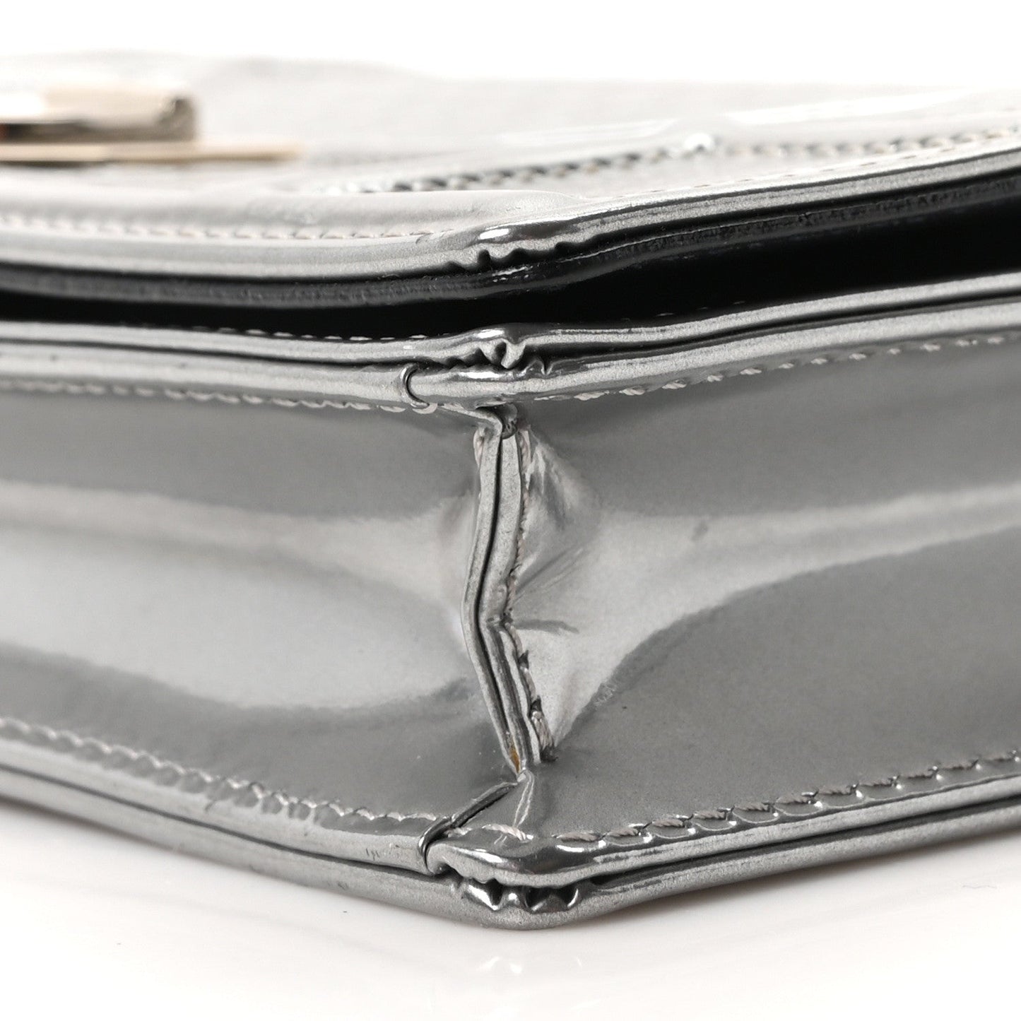 Metallic Patent Micro-Cannage Diorama Wallet on Chain Pouch Silver