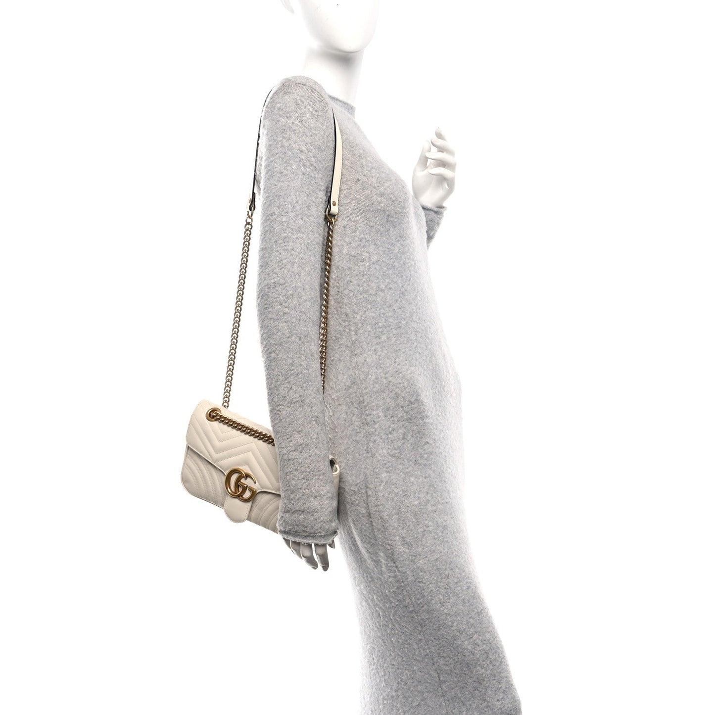 Calfskin Matelasse Small GG Marmont Shoulder Bag White