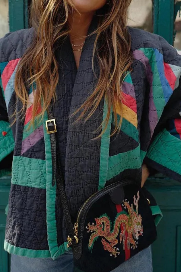 Chaqueta tipo cárdigan de algodón con estampado de patchwork de moda 