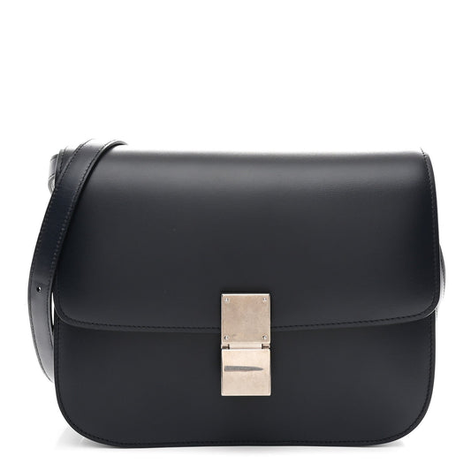 Box Calfskin Medium Classic Box Flap Bag Navy Light Blue