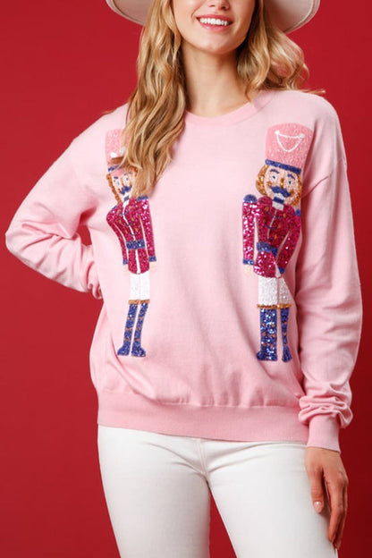 Sudadera holgada informal con cuello redondo y lentejuelas de Christmas Guards