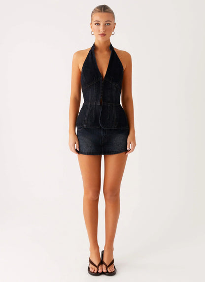 Esma Halter Top - Washed Dark Blue