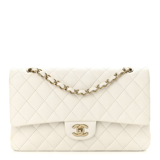 Caviar Quilted Medium Double Flap White