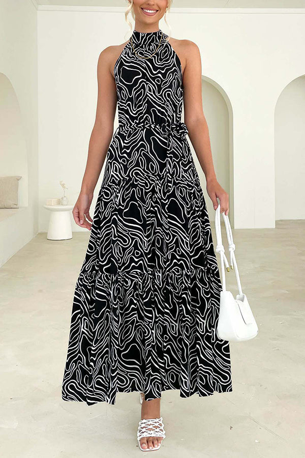 Vestido elegante, holgado, con estampado de tendencia de moda y cordones 