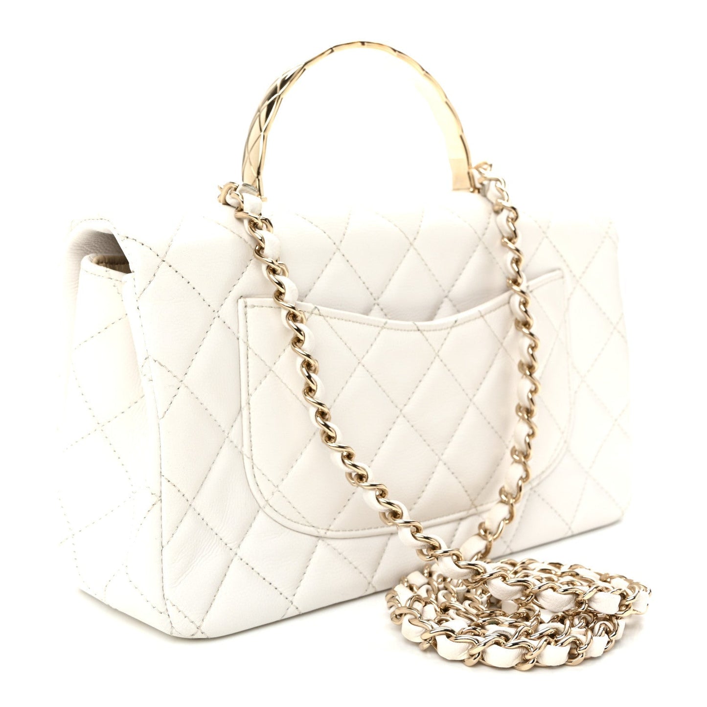 Caviar Quilted Small Top Handle Flap With Chain White