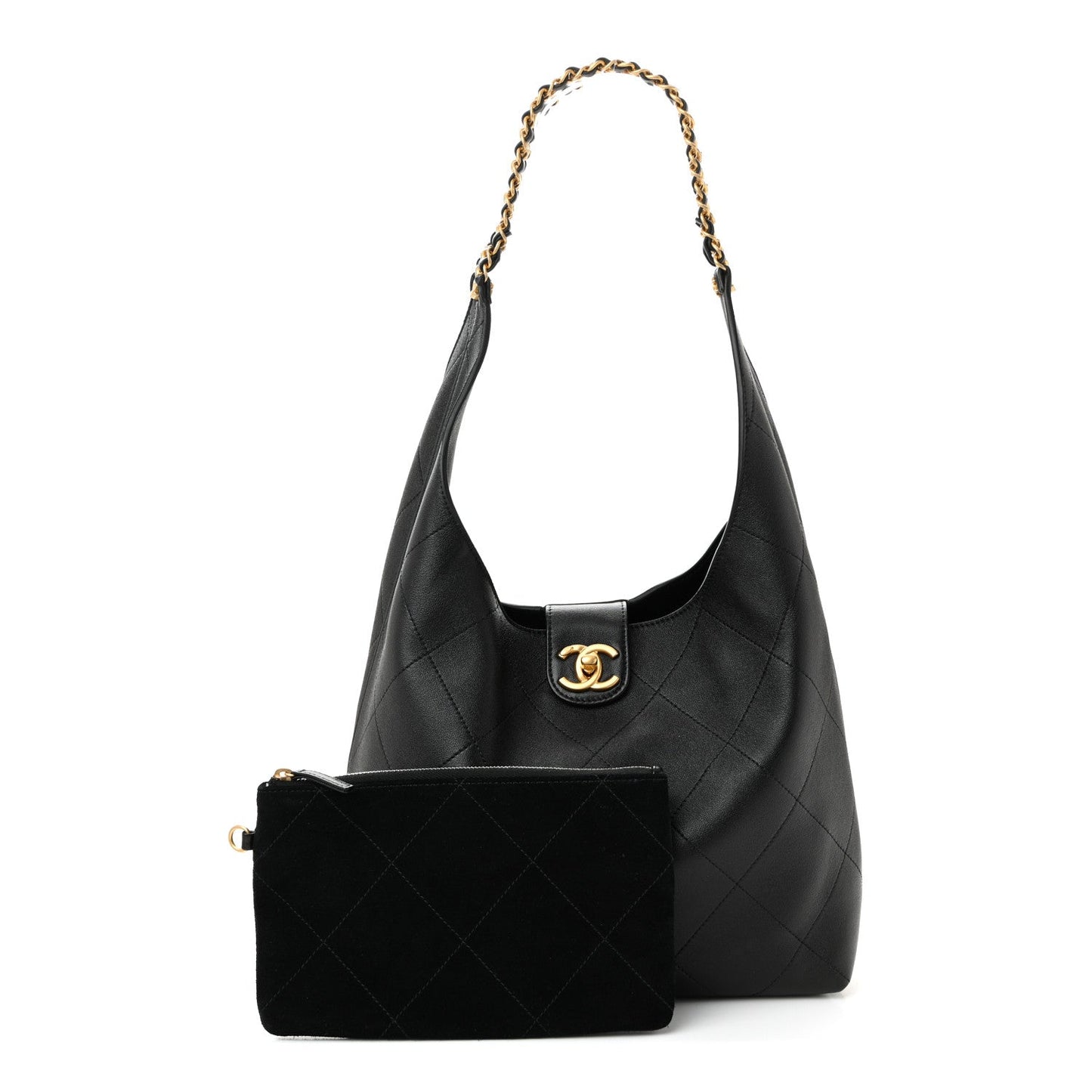 Shiny Lambskin Quilted Medium Hobo Black