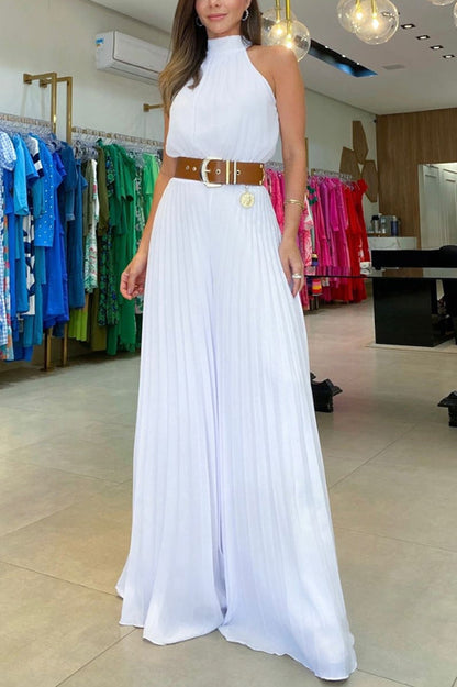 Mono plisado de pierna ancha y cuello halter de Midnight Gala
