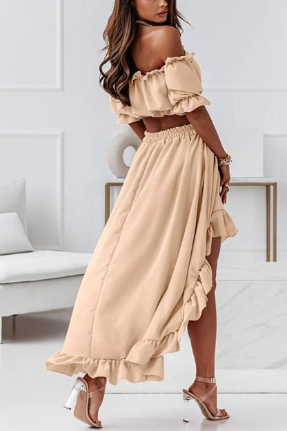Traje de vestir midi con hombros descubiertos