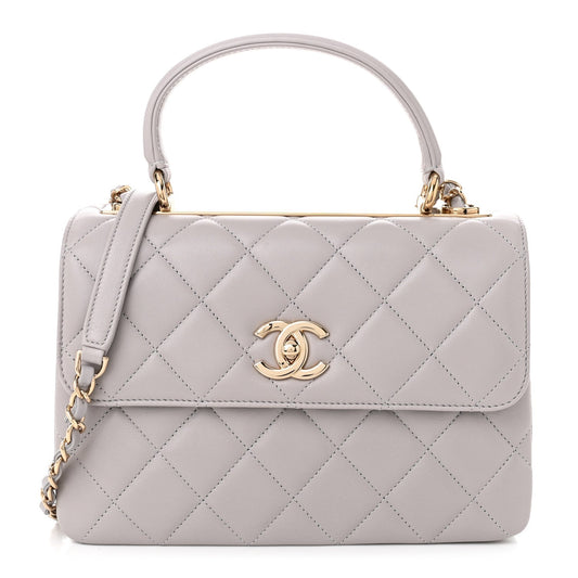 Lambskin Quilted Small Trendy CC Flap Dual Handle Bag Grey