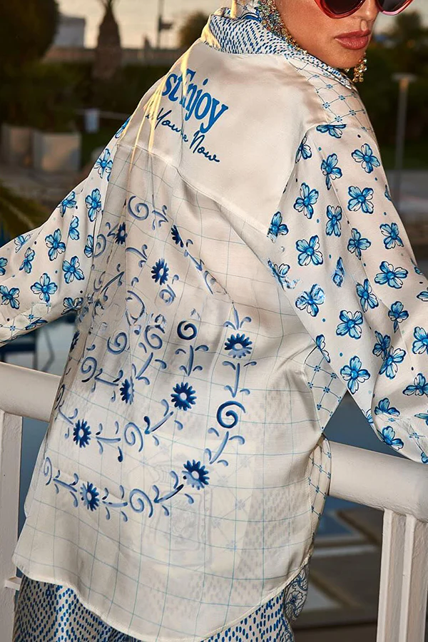 Conjunto de camisa holgada de manga larga y pantalón con cintura elástica con estampado único de dragón estilizado en satén