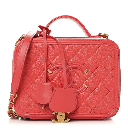 Caviar Quilted Medium CC Filigree Vanity Case Red