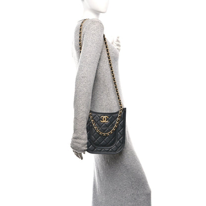 Calfskin Quilted CC Hobo Handbag Black