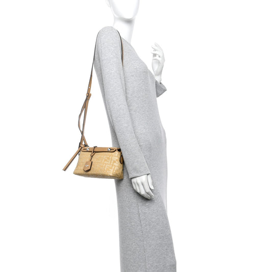 Raffia Jacquard FF 1974 Mini Soft By The Way Boston Bag Beige