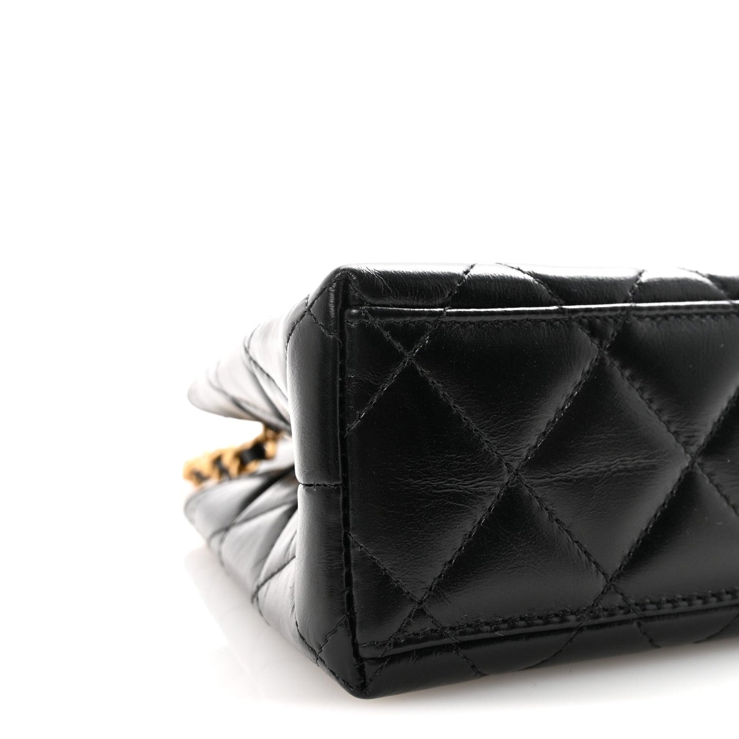 Shiny Aged Calfskin Quilted Nano Kelly Shopper Black