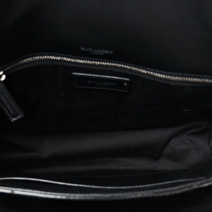 Faux Patent Matelasse Monogram Medium Niki Chain Satchel Black