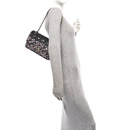 Tweed Quilted Medium Double Flap Black White Yellow Pink