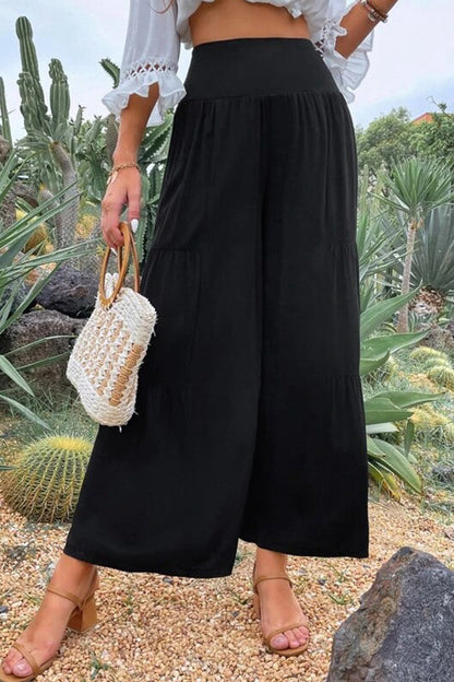 Pantalones casuales de cintura alta de algodón y lino con pierna ancha para mujer