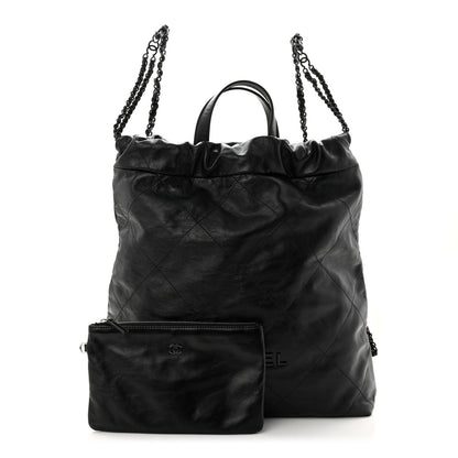 Shiny Calfskin Quilted Chanel 22 Backpack So Black