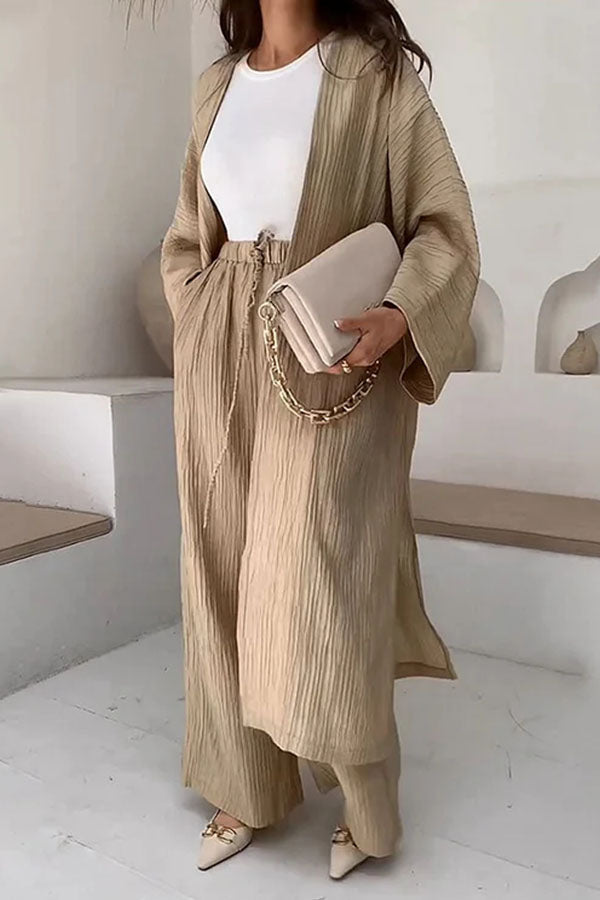 Conjunto informal de dos piezas con cárdigan largo y abertura de moda