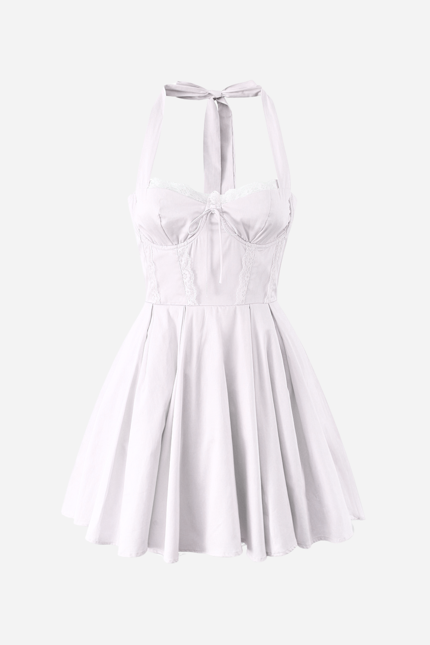 Vestido corto Esther con cuello halter, cordones y volantes en el dobladillo 